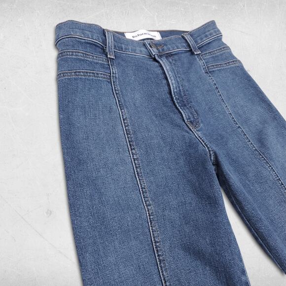 Reformation Suzie Jeans Wmns 27 Blue Med Wash Skinny Mid Rise Preppy Y2k Modern - Picture 9 of 13